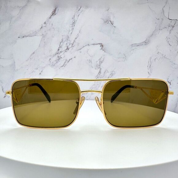 PRADA Sunglasses Gold Metal Square Triangle Black Logo Made in Italy Authentic - Picture 5 of 16